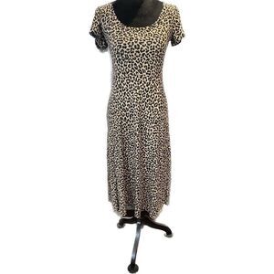 Jessica Simpson Short Sleeve Black Beige Animal Print Midi Dress Women's Size M
